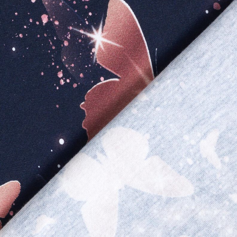 Jersey de algodão Borboletas brilhantes | Glitzerpüppi – azul-noite/rosa embaçado,  image number 4