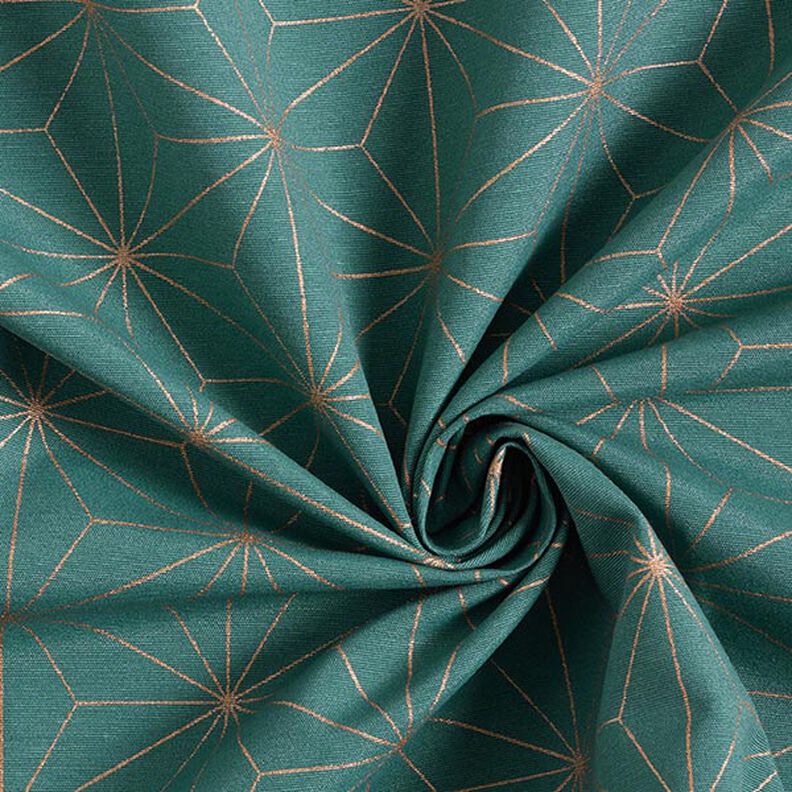Tecido para decoração Lona Estrelas Art déco – azul petróleo/dourado,  image number 3