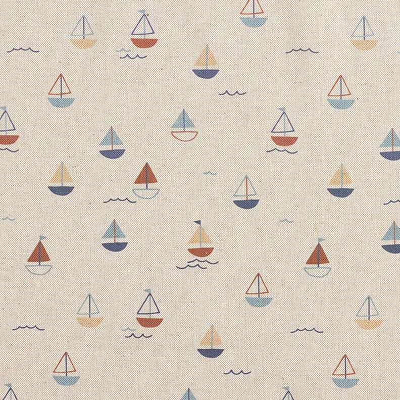 Tecido para decoração Meio linho Panamá Viagem de barco – natural/azul,  image number 1