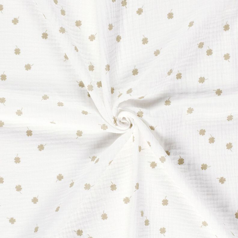 Musselina/ Tecido plissado duplo Trevo da sorte &ndash; branco sujo/pist&aacute;chio,  image number 3