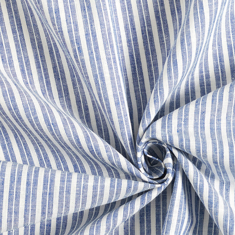 Mistura de linho e algodão Riscas largas – azul ganga/branco sujo,  image number 3