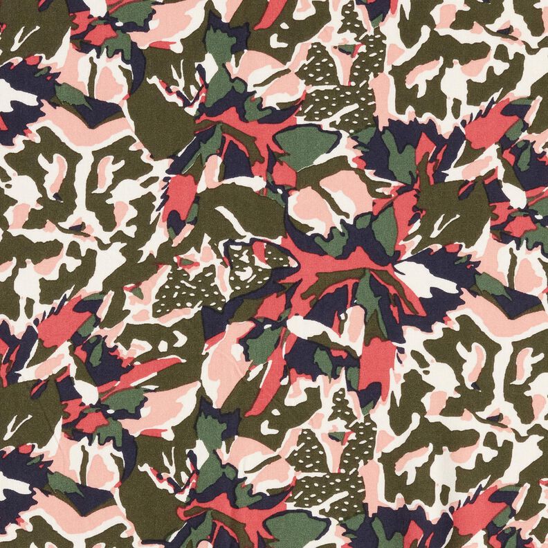 Tecido de viscose mar de flores abstrato – uvas brancas/pinheiro escuro,  image number 1