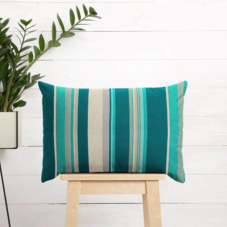 Tecido para exteriores Lona Riscas mistas – azul petróleo/anémona,  image number 7