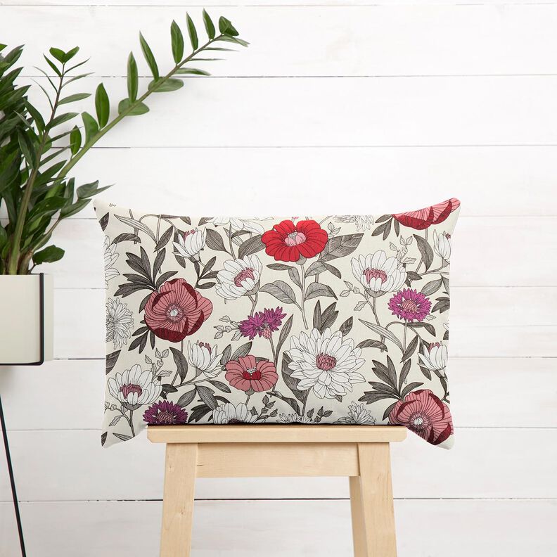 Tecido de algodão Cretone Flores coloridas – uva/natural,  image number 5