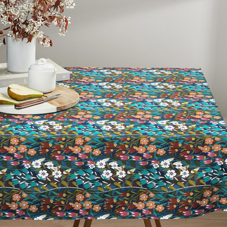 Algod&atilde;o revestido Mistura de flores &ndash; azul petr&oacute;leo/bordeaux,  image number 6