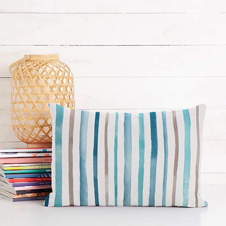 Tecido para decoração Meio linho Panamá Aguarelas Riscas – branco/azul,  image number 9