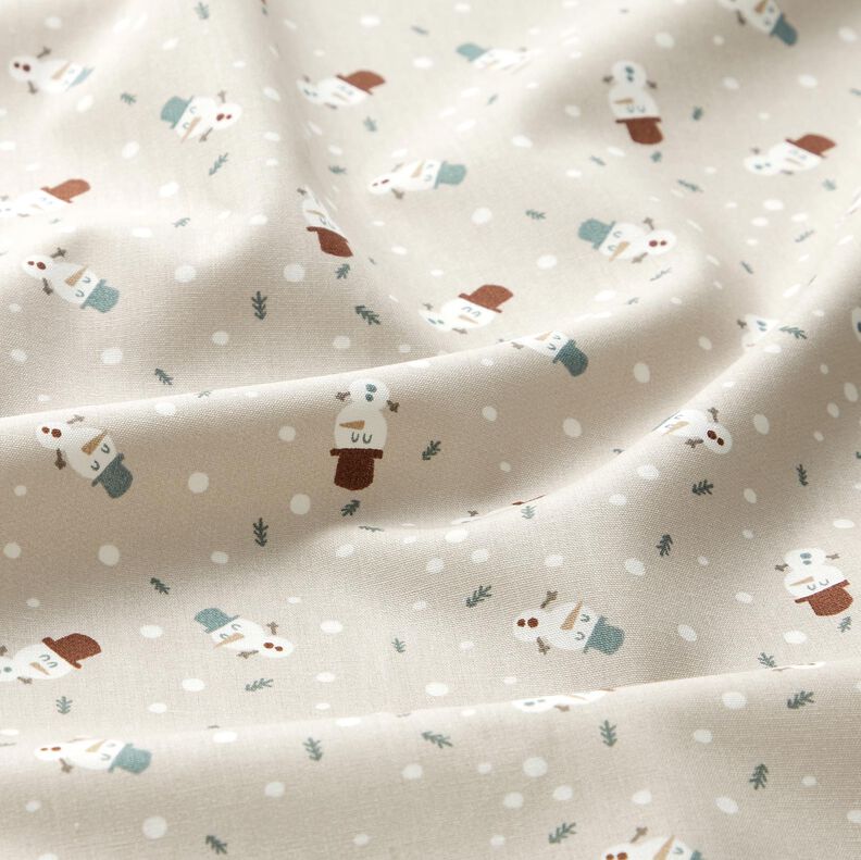 Tecido de algodão Popelina Bonecos de neve fofos – taupe claro,  image number 2