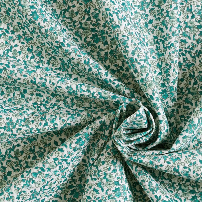 Tecido de algodão Cretone Inúmeras florzinhas – azul petróleo/branco,  image number 3
