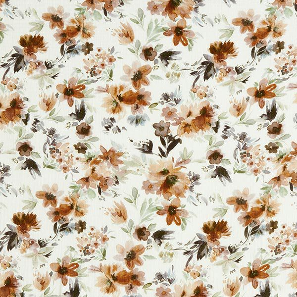 Musselina/ Tecido plissado duplo Prado de flores em aguarela Impressão Digital – branco sujo,  image number 1
