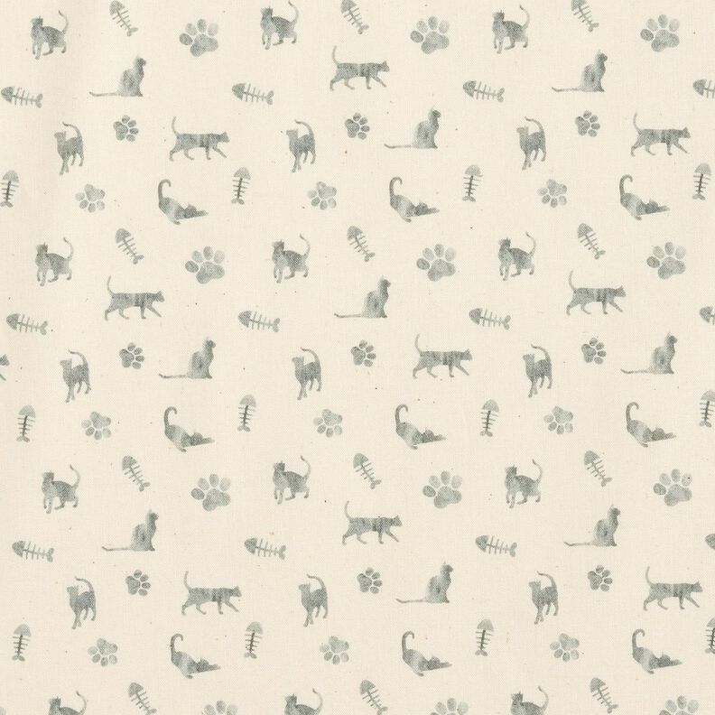 Popelina de algodão Bio Gatos e pegadas de animal – branco sujo/cinzento,  image number 1