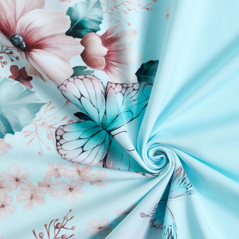 Jersey de algodão Prado de borboletas | Glitzerpüppi  – turquesa claro/azul-gelo,  image number 3