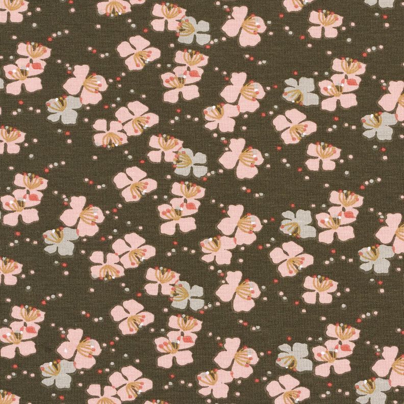Jersey de algodão Florzinhas engraçadas – caqui,  image number 1