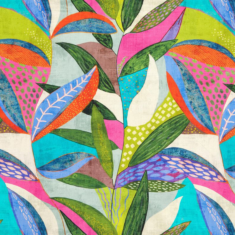 Tecido para decoração Meio linho Panamá Folhas tropicais – laranja/verde escuro,  image number 1