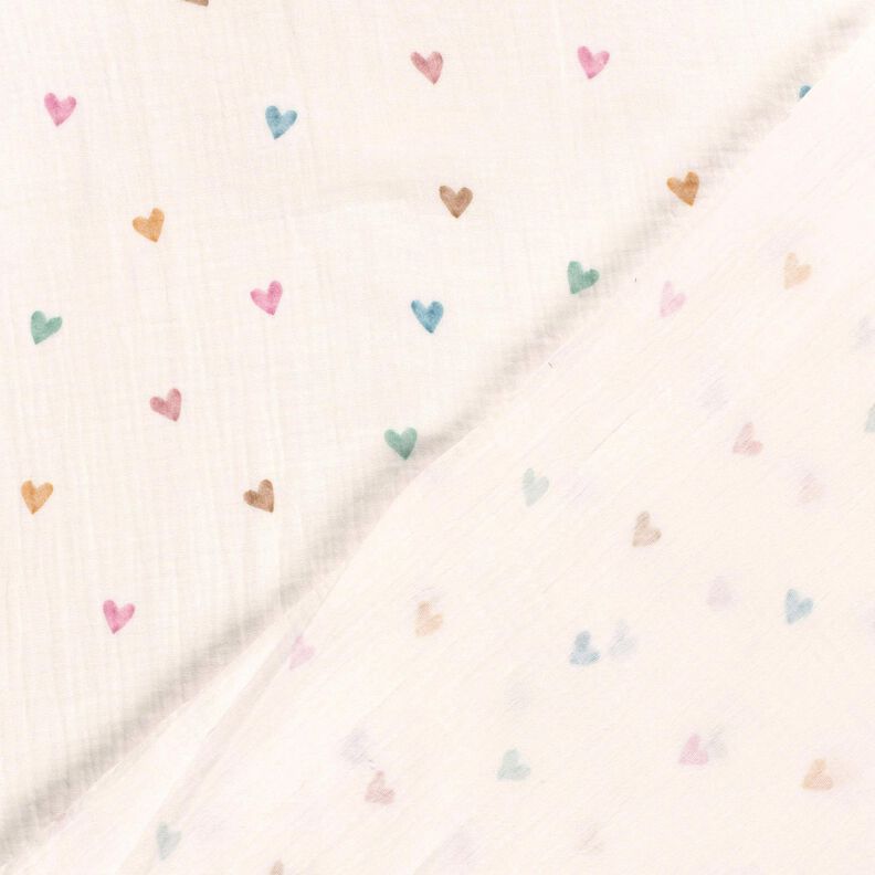 Musselina/ Tecido plissado duplo Corações coloridos Impressão Digital – branco,  image number 4