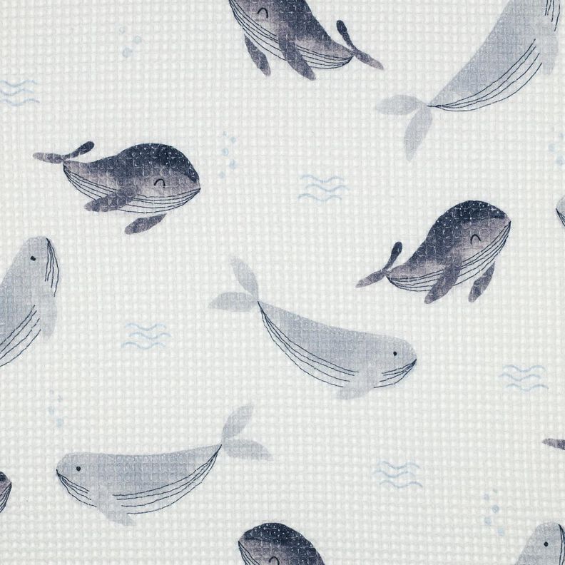 Tecido piqué em favo Baleias Impressão Digital | Poppy Fabrics – marfim/cinza claro,  image number 1