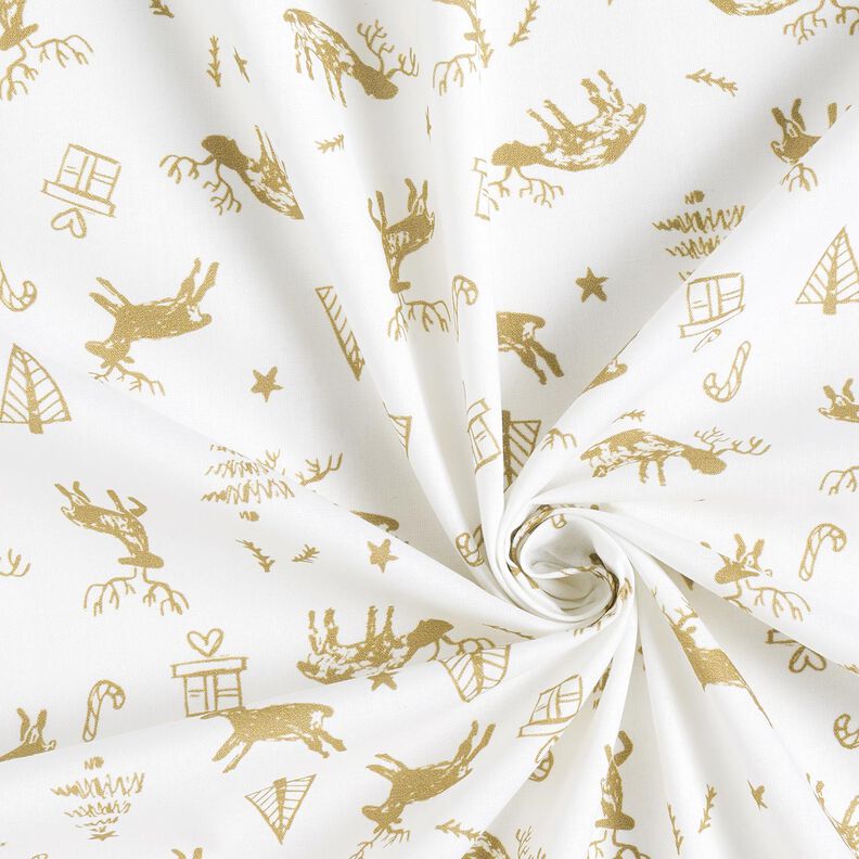 Tecido de algodão Cretone Renas e estrelas – marfim/dourado,  image number 3