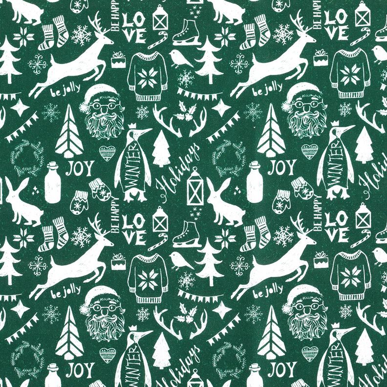 Tecido de algodão Cretone Boas festas – pinheiro azul/branco,  image number 1