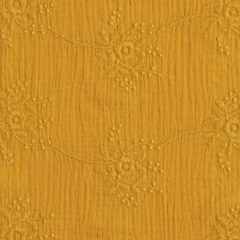 Musselina/ Tecido plissado duplo Gavinha floral Tom sobre tom – amarelo-caril,  image number 1