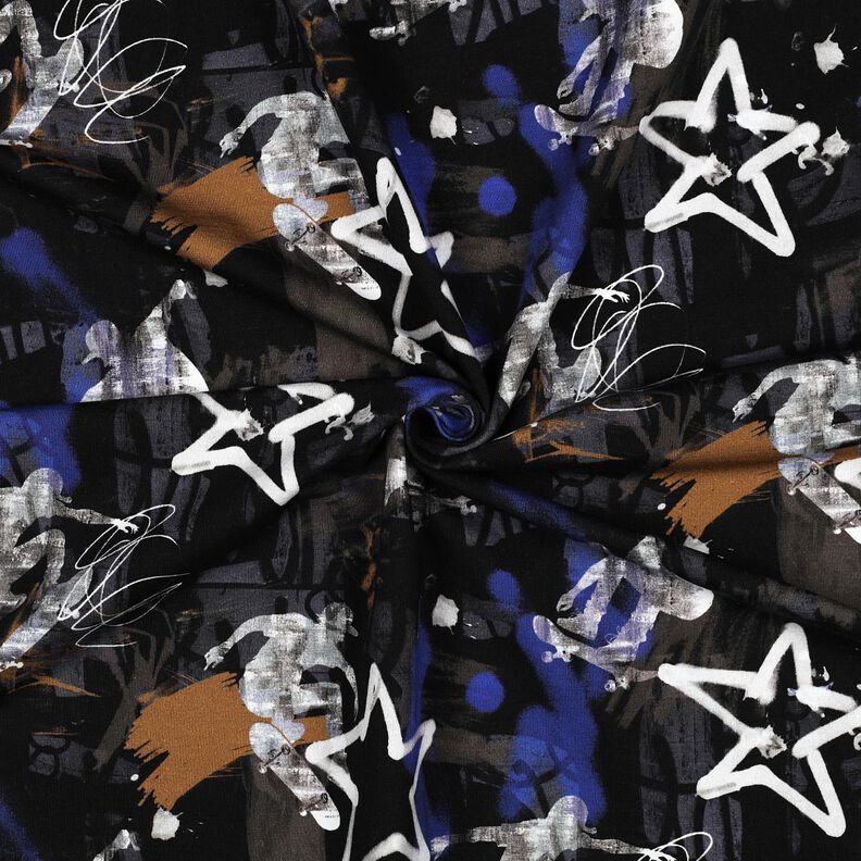 French Terry Sweat de verão Grafite de skate Impressão Digital | Poppy Fabrics – preto/índigo,  image number 3