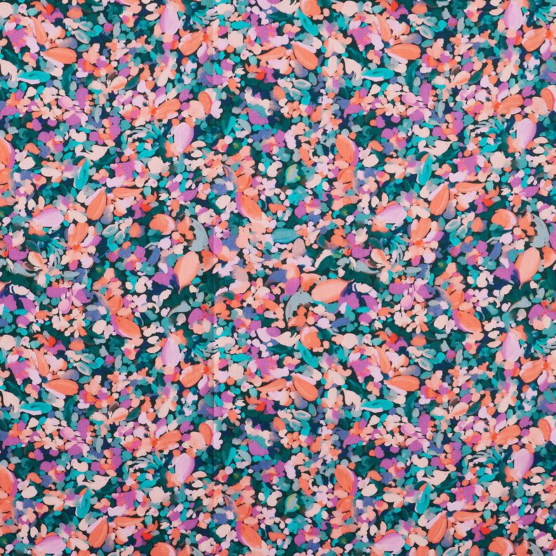 Cetim de algodão Mar de flores Impressão digital – pinheiro azul/salmão,  image number 1