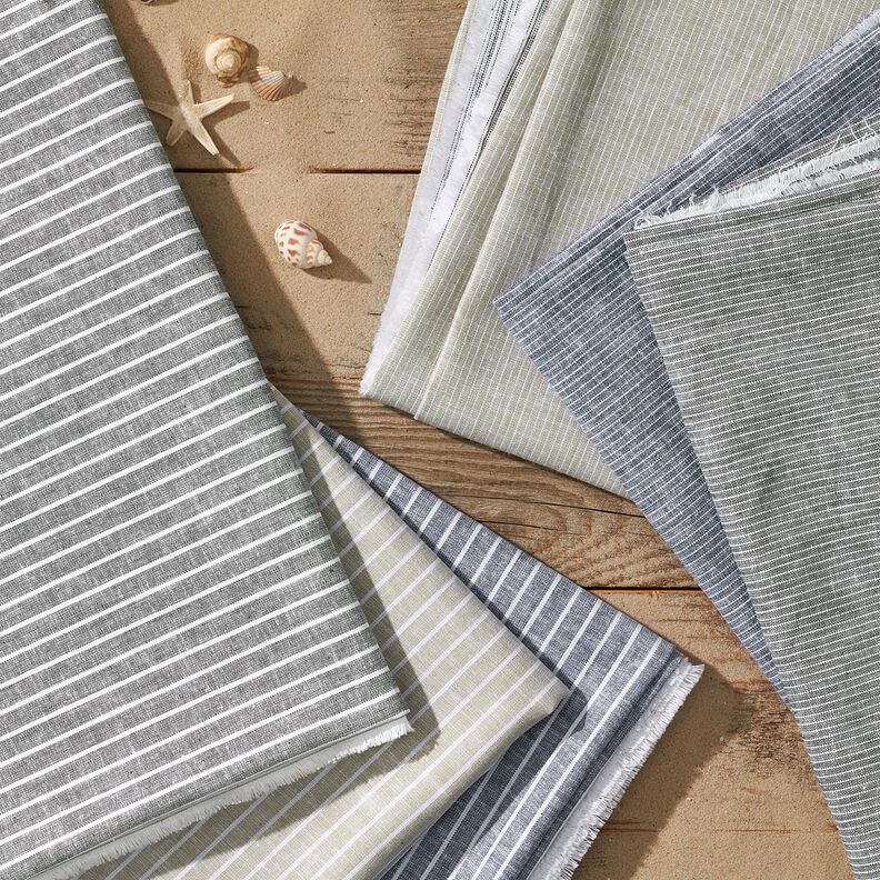 Mistura de linho e algodão Riscas estreitas – azul-noite/branco,  image number 5