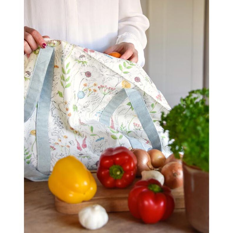 Tecido para decoração Meio linho Panamá flores silvestres desenhadas – branco/rosa,  image number 6