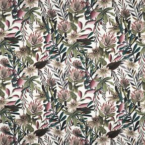 Tecido para decoração Lona Flores decorativas – marfim/pinheiro escuro, 