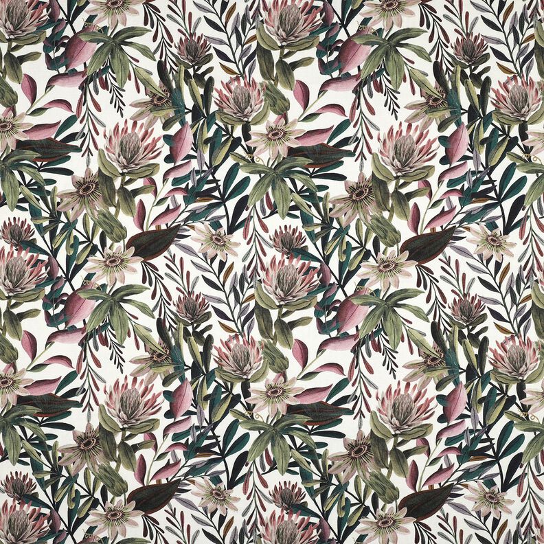 Tecido para decoração Lona Flores decorativas – marfim/pinheiro escuro,  image number 1