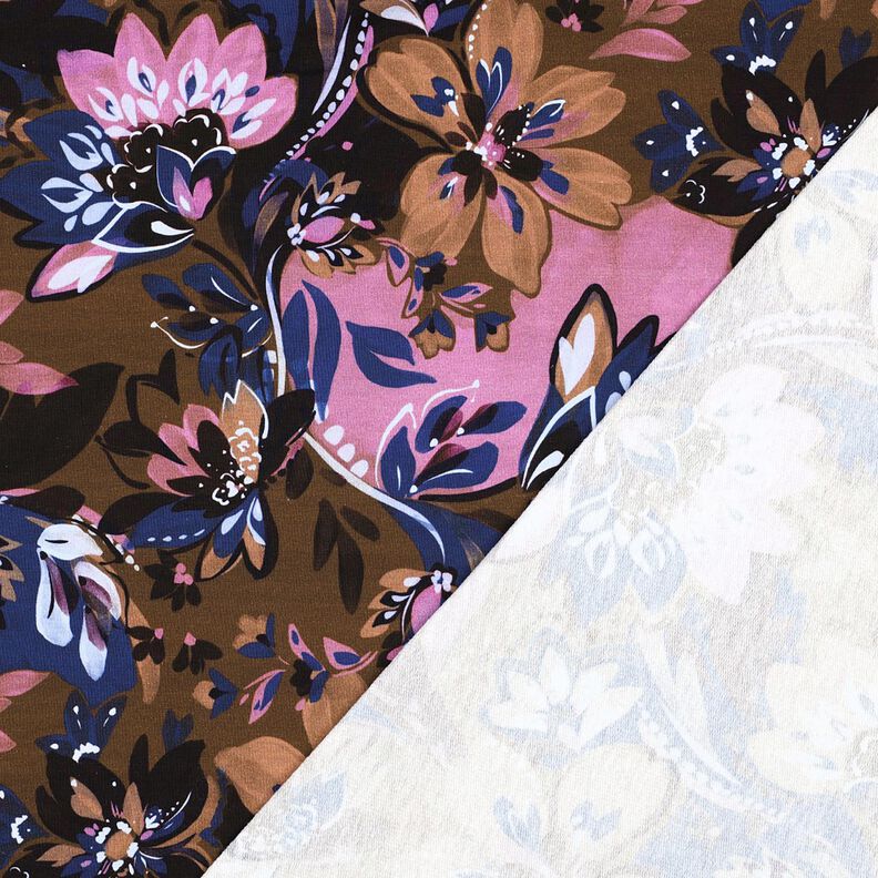 French Terry Sweat de verão Flores pintadas Impressão Digital – índigo/castanho,  image number 4