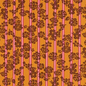 Tecido de algodão Cretone Flores e riscas – amarelo-caril/púrpura, 