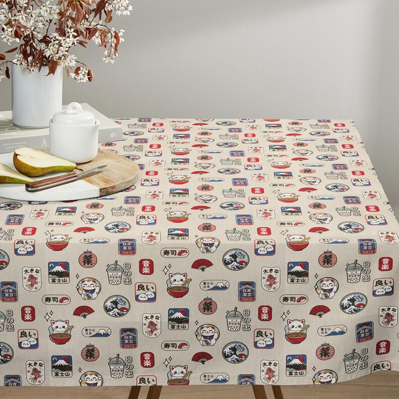 Tecido para decora&ccedil;&atilde;o Meio linho Panam&aacute; Petiscos asi&aacute;ticos &ndash; natural/azul,  image number 6