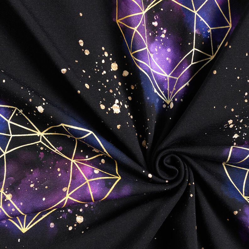 Jersey de algod&atilde;o Cora&ccedil;&otilde;es de orig&acirc;mi com salpicos dourados | Glitzerp&uuml;ppi &ndash; preto/roxo,  image number 3
