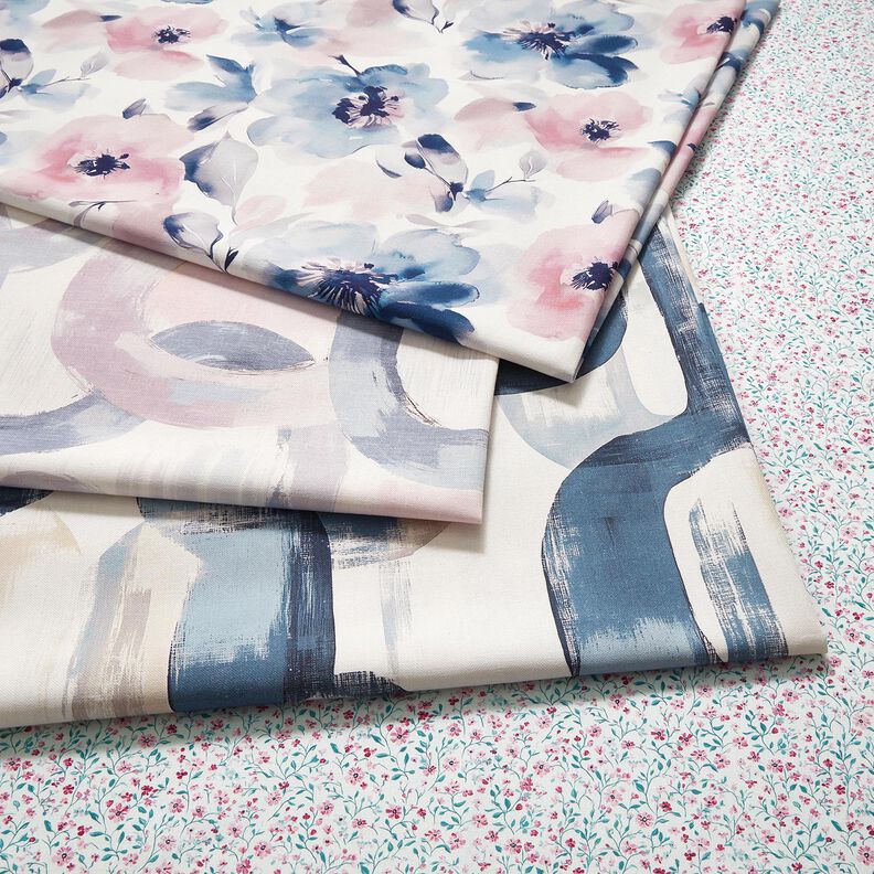 Tecido para decoração Meio linho Panamá Flores em aguarela grandes – branco/púrpura média,  image number 5