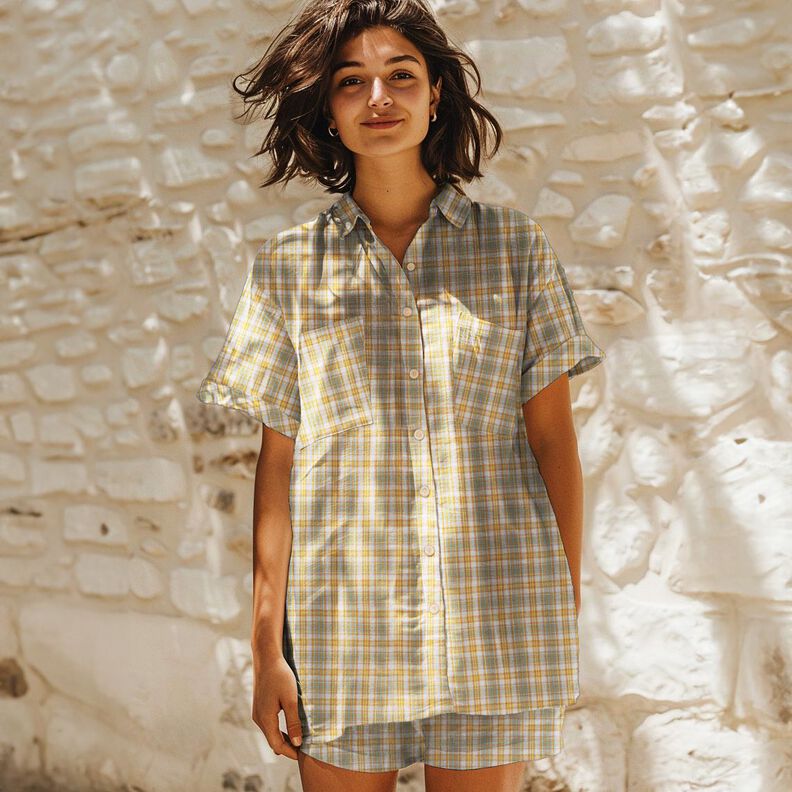 Musselina/ Tecido plissado duplo Xadrez | Poppy Fabrics – amarelo-caril/salva,  image number 6