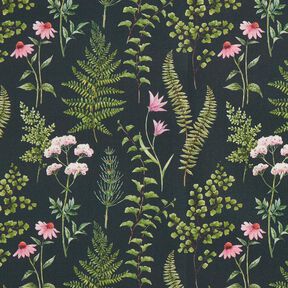 Tecido para exteriores Lona Folhas e Flores – verde escuro/púrpura média, 