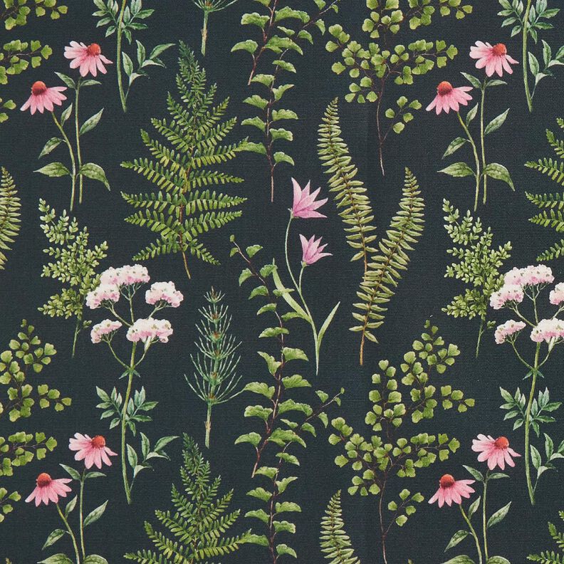 Tecido para exteriores Lona Folhas e Flores – verde escuro/púrpura média,  image number 1