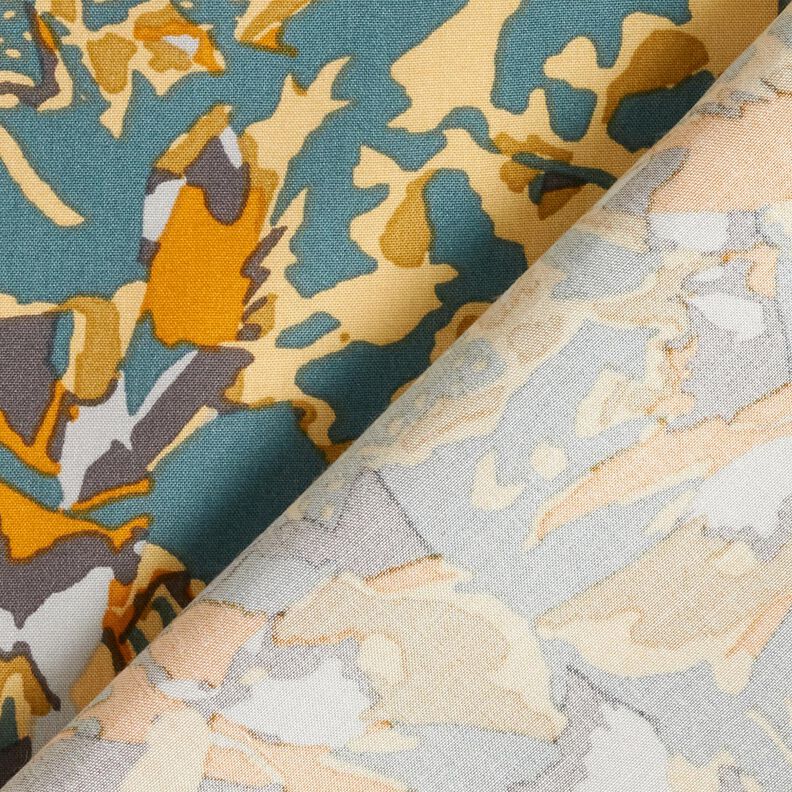 Tecido de viscose mar de flores abstrato – pinheiro azul/amarelo-caril | Retalho 60cm,  image number 4
