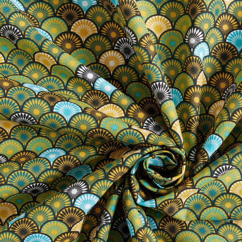 Tecido de algodão Cretone Leques redondos – azul petróleo,  image number 3