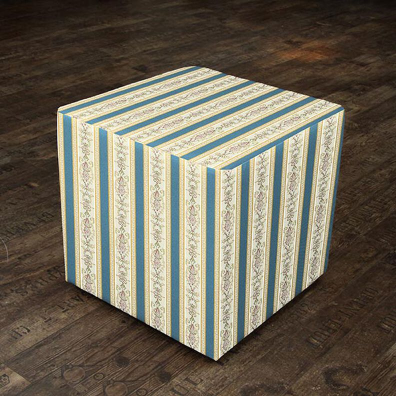 Tecido para mobiliário Jacquard Biedermeier Riscas – creme/azul,  image number 6