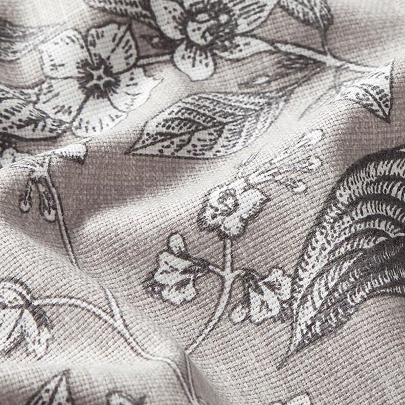Tecido para decoração Meio linho Panamá Plantas opulentas – cinzento-seda,  image number 2