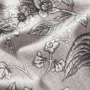 Tecido para decoração Meio linho Panamá Plantas opulentas – cinzento-seda, 