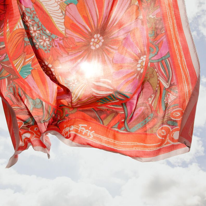 Moda de praia Pareo com painel Flores de verão – laranja/amarelo-azeitona,  image number 2