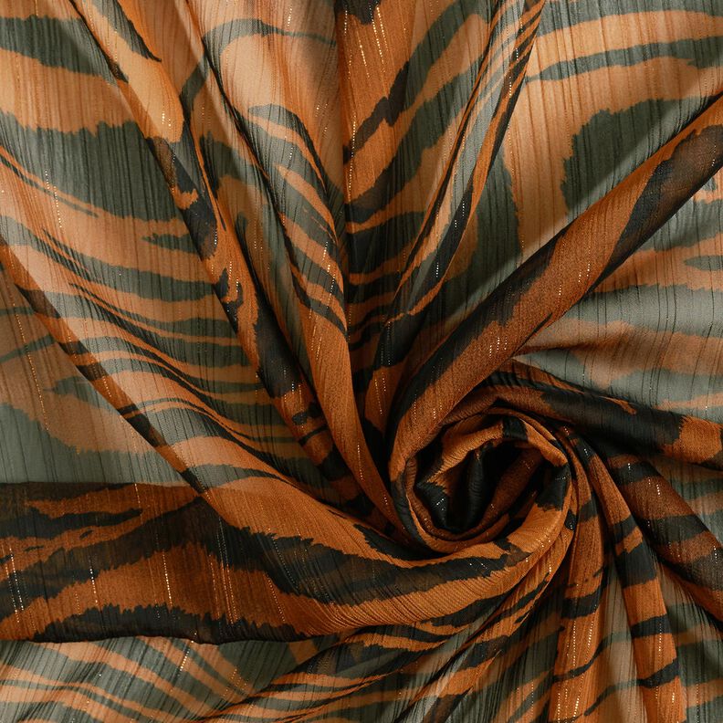 Chiffon com riscas de giz brilhantes Estampado tigre – preto/cobre,  image number 3