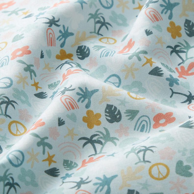 Popelina de algodão Bio Mundo de palmeiras – azul bebé/menta clara,  image number 2
