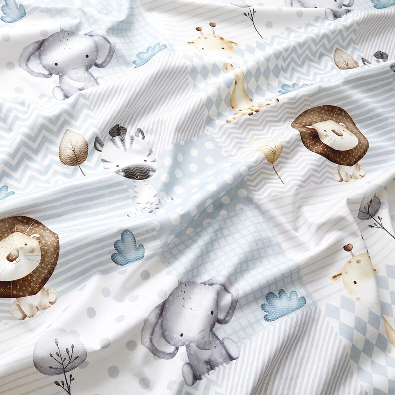 Tecido para decoração Sarja de algodão Animais da selva bebé Impressão Digital – branco/azul claro,  image number 2