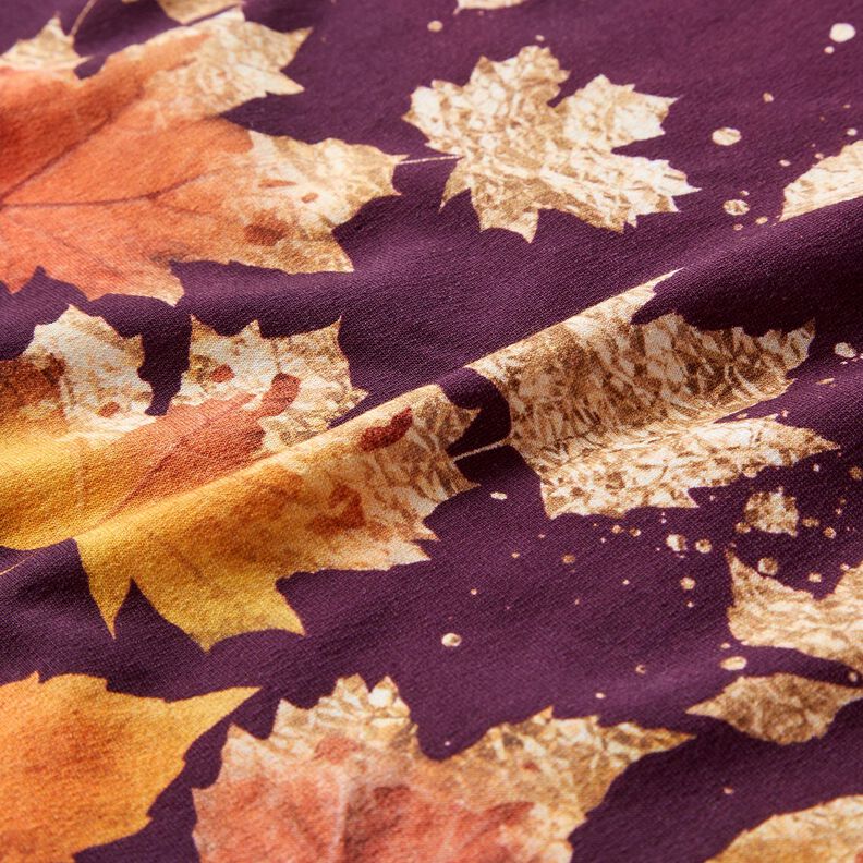 French Terry Tecido com orla Folhas de ácer | Glitzerpüppi – merlot/ouro velho,  image number 6