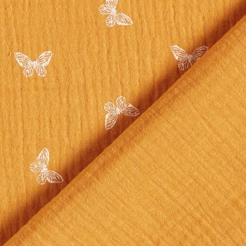 Musselina/ Tecido plissado duplo Borboletas delicadas – amarelo-caril,  image number 4