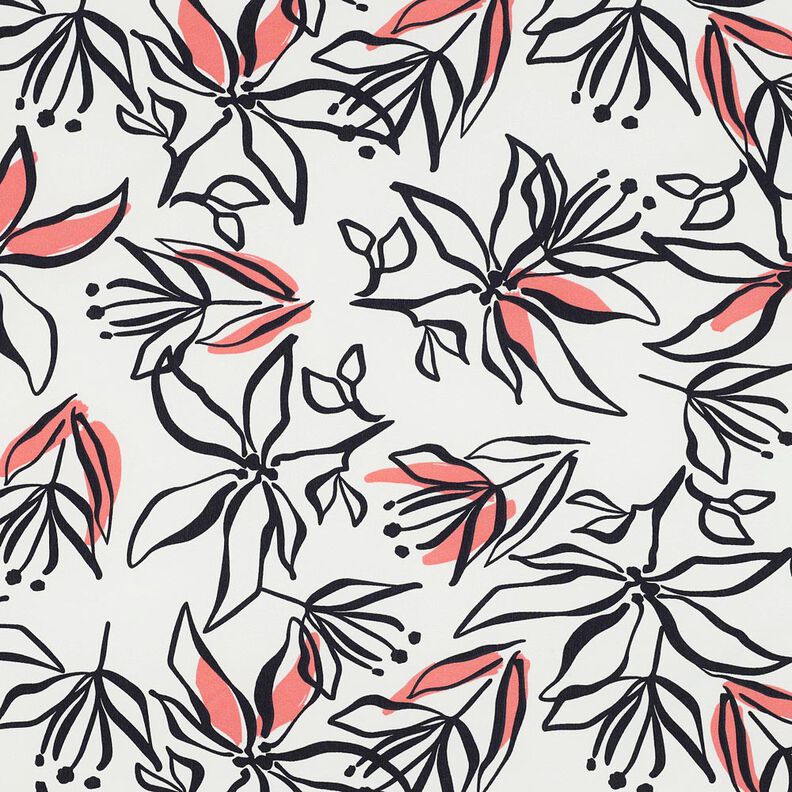 Tecido Stretch leve Lírios abstratos – branco/lagosta,  image number 1