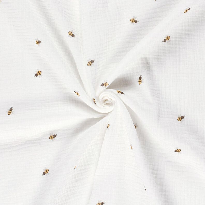Musselina/ Tecido plissado duplo Abelhinha – branco sujo/dourado,  image number 3
