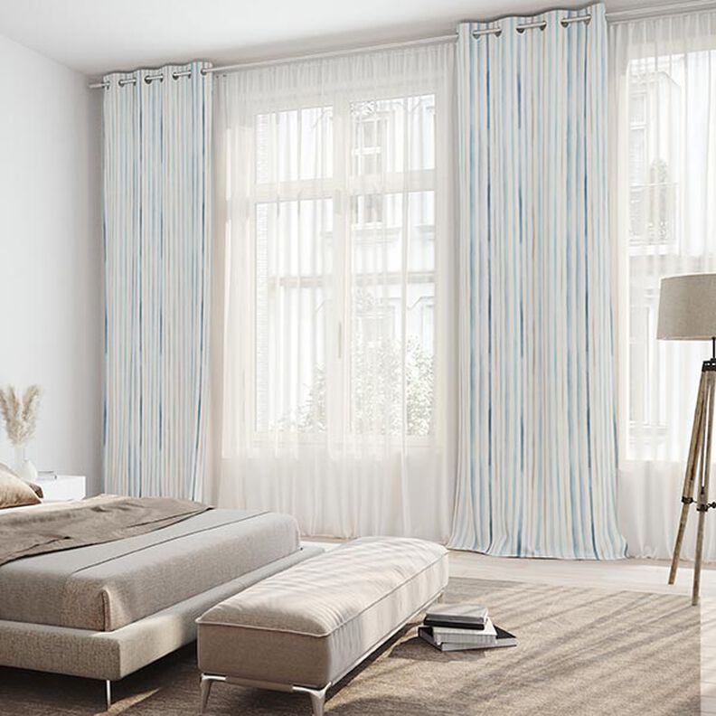 Tecido para decoração Meio linho Panamá Aguarelas Riscas – branco/azul,  image number 4